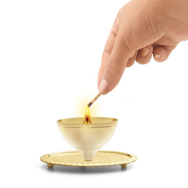 Akhand Diya Decorative Brass & Glass Oil Lamp 5 Inch with Borosilicate Glass - Image 6