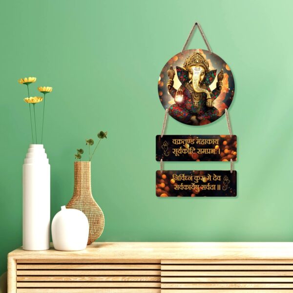Ganesha Wooden Wall Art Hanging Decoration Item For Home - Image 3