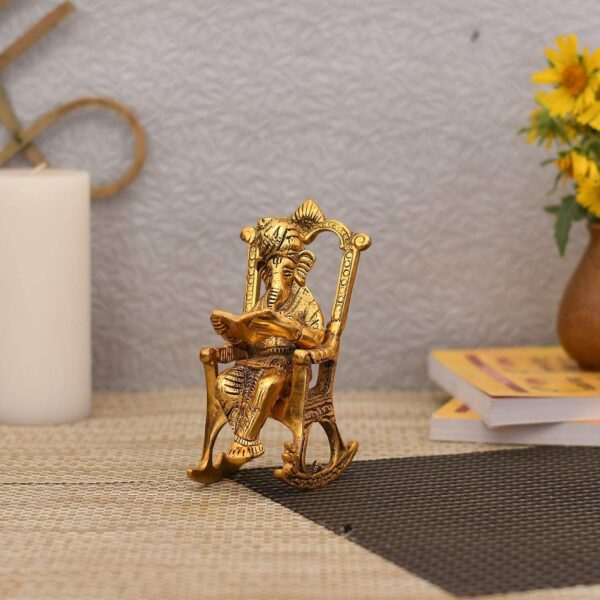 India Ganesh Idol Murti for Home Decor Lord Ganesha Reading Ramayana Statue - Image 2