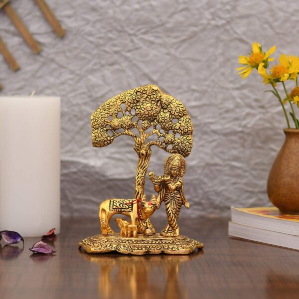 India Gift Items Metal Krishna Idol Murti with Kamdhenu Cow - Image 5