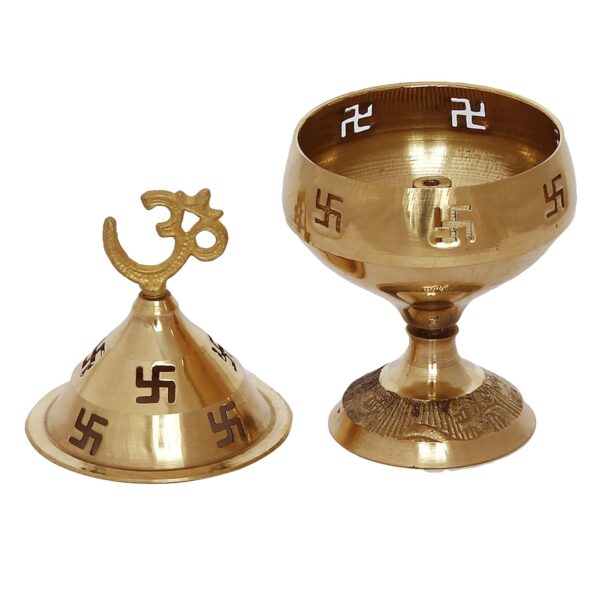 Golden Om and Swastik Symbol Decorative Brass Diya - Akhand Diya for Puja - Image 4