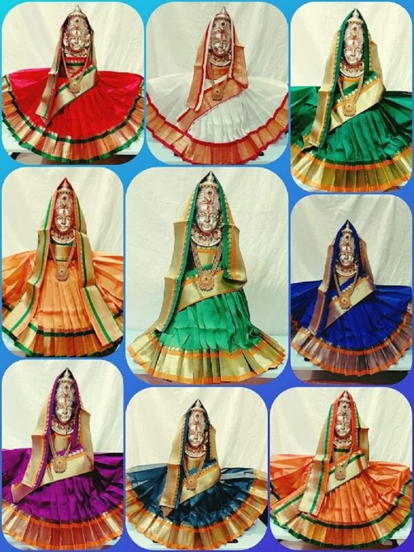 Navaratri Goddess Kalash Women's Silk Saree , Mata Rani Poshak, Maa Laxmi, Durga, Saraswati, Radha Chunri Patka and Lehenga/Ghagra Dress - Image 2