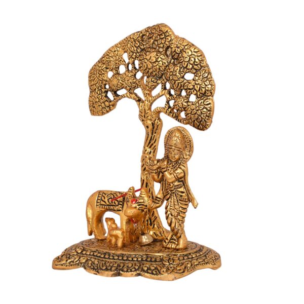 India Gift Items Metal Krishna Idol Murti with Kamdhenu Cow