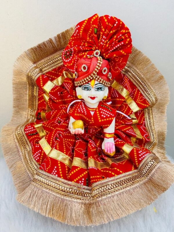 Kanha Ji/Thakur Ji Dress/Poshak/Pagdi, Made of Silk Cloth, Combo of a Total 2 Items 1 Poshak, 1 Mukut, of Gopal ji Idol, Dress Idol Size (1)
