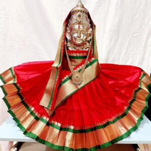 Navaratri Goddess Kalash Women's Silk Saree , Mata Rani Poshak, Maa Laxmi, Durga, Saraswati, Radha Chunri Patka and Lehenga/Ghagra Dress