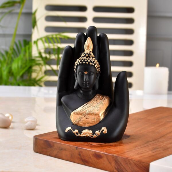 Golden Handcrafted Palm Buddha Idol for Home,Office and Gifts - Palm Buddha Hand Statues - Image 2