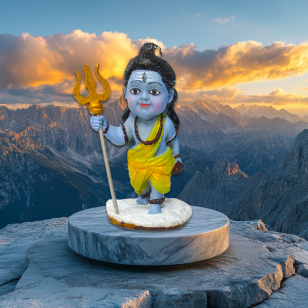 Lord Shiva Idol Statue for Car Dashboard, Office and Home, Blue and Gold, 7 x 4.5 cm
