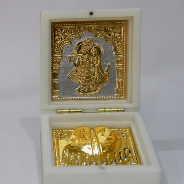 Radha Krishna with Golden Feet Paduka - Image 4