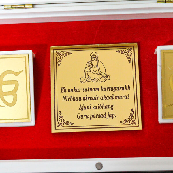 Gold Plated WaheGuruji Photo with Golden Temple Pooja Box - Image 3