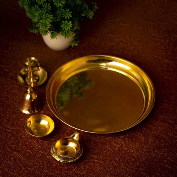 Pooja Thali Set Silver Plated with Red Gift Box Designed Puja Plate Kalash Bowl Haldi Kumkum Stand Ghanti Dhup Dan Palli Diy