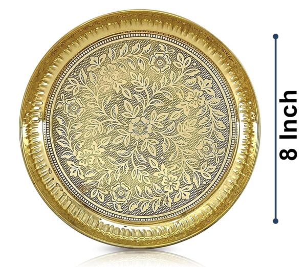 Pital Design Plate Kalash Chandan Wati Dhup Dan Diya Ghanti Palli Arti Thali - Image 4