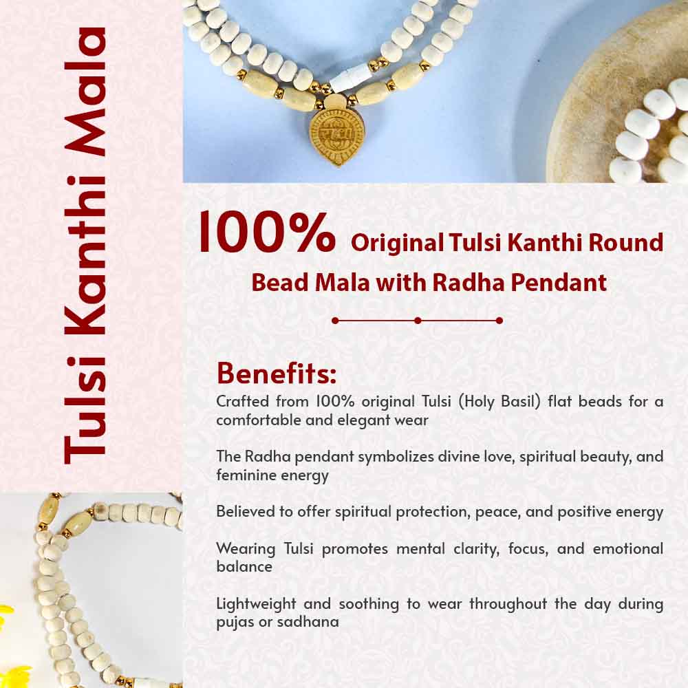 100% Original Tulsi Kanthi Round Bead Mala with Radha Pendant - Image 5