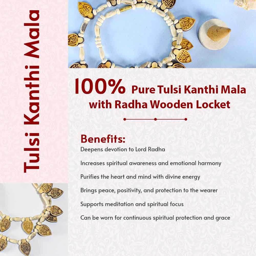 100% Pure Tulsi Kanthi Mala with Radha Wooden Locket - Image 5