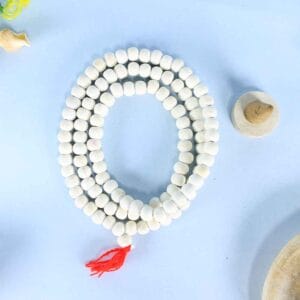 Sacred White Wooden Jap Mala – 108 Handcrafted Beads